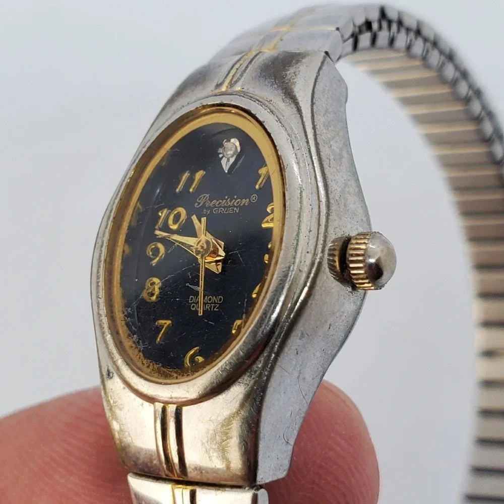 Precision Gruen Women's Watch Silver Gold Dual Tone Stretch‎ Band 6
